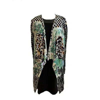 Adore Hand Painted High Low Checkered Cardigan In Green