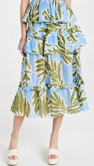Tanya Taylor Hazelle Midi Skirt In Horizon Blue Multi