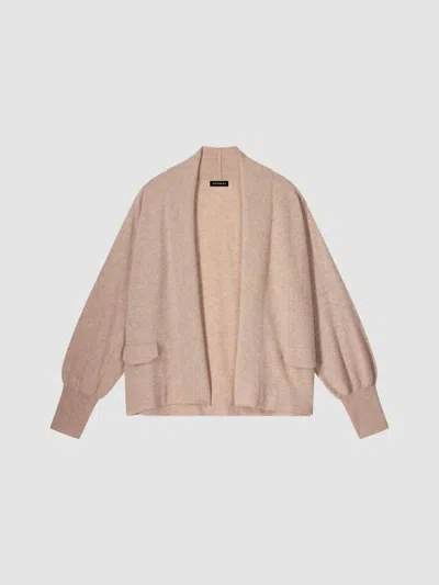 Repeat Cashmere Gathered Sleeve Cardigan In Pebble