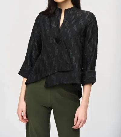 JOSEPH RIBKOFF TEXTURED 3/4 SLEEVE ASYMMETRIC SWING JACKET IN BLACK 