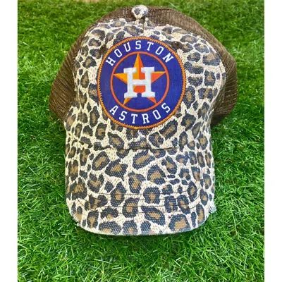 Sweet Texas Treasures Unisex Houston Astros Distressed Trucker Cap In Leopard With Brown Mesh