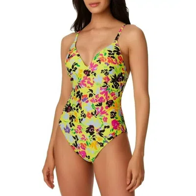 Bar Iii Floral Chic One Piece Swimsuit In Citron
