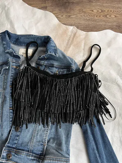 Bear Dance Suede Fringe Crop Top In Black