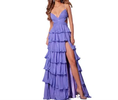 Jovani Cutout Tiered V Neck Gown In Purple