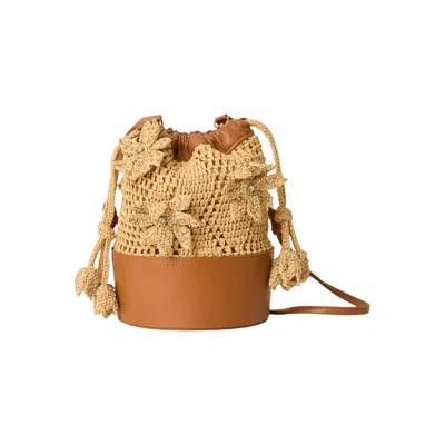 Btb Los Angeles Drawstring Floral Straw Shoulder Bag