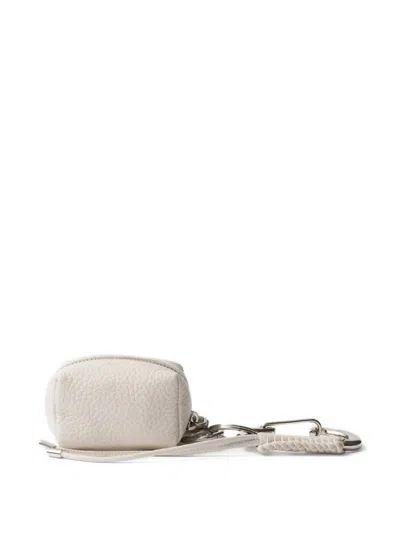 Prada Leather Keychain Charm In Neutral