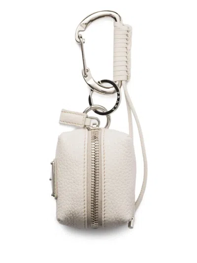 Prada Leather Keychain Charm In Neutral