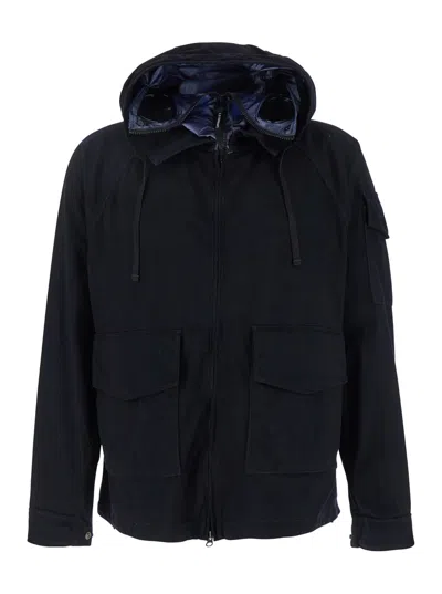 C.p. Company Blue Jacket With Explorer Hood And Adjustable Drawstring Waist