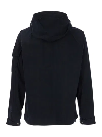 C.p. Company Blue Jacket With Explorer Hood And Adjustable Drawstring Waist