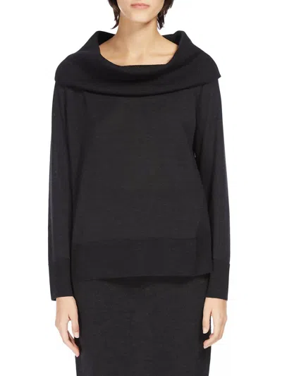 Max Mara Rivetto Off-the-shoulder Wool Sweater In Black