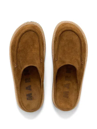 Marni Brown Suede Sabot Slip-on Loafers
