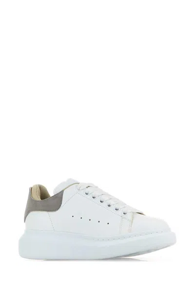 Alexander Mcqueen White Leather Sneakers With Grey Suede Heel