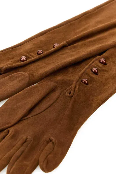 Prada Long Suede Gloves Button Detailing