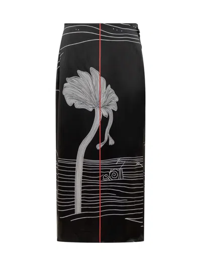 Ferragamo Printed Silk Midi Wrap Skirt