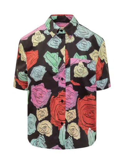 Marni Multicolor Shirt With All-over Rose Print And Chest Pocket In Cotton Woman