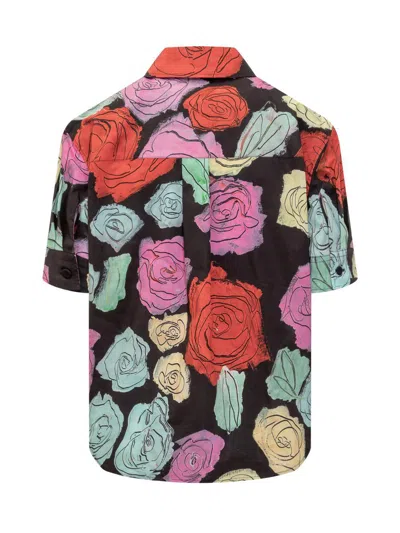 Marni Multicolor Shirt With All-over Rose Print And Chest Pocket In Cotton Woman