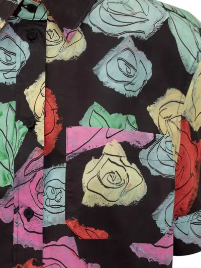 Marni Multicolor Shirt With All-over Rose Print And Chest Pocket In Cotton Woman