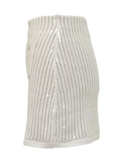 Self-portrait Sequined Crocheted Cotton And Cashmere-blend Mini Skirt In White