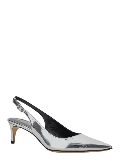 Plain 'luisa' Metallic Slingback Pumps With Medium Stiletto Heel And Mirror Effect In Leather Woman
