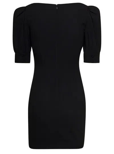 Shop Alessandra Rich Black Mini Dress With Lace Detail On The Front In Wool Woman