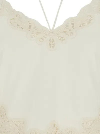Twinset White Dress With V Neck And All-over Lace Embroidery In Cotton Woman