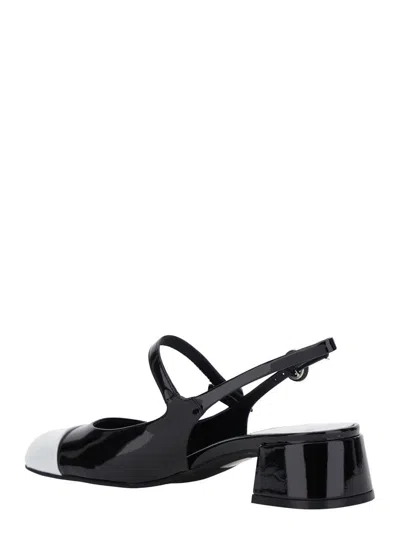 Jeffrey Campbell Cou-cou Black Slingback Pumps With Low Block Heel And Contrasting Toe In Leather Woman