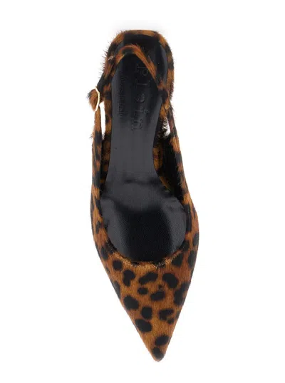 Plain 'luisa' Brown Slingback Pumps With Medium Stiletto Heel And Leopard Print All-over In Ecofur Woman
