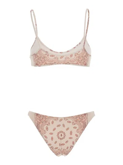 Attico Pink Bikini With Spaghetti Straps And All-over Print In Tech Fabric Stretch Woman