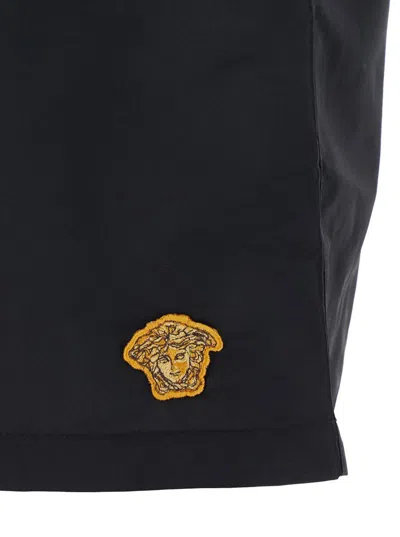 Versace Black Swim Shorts With Elastic Drawstring Waist And Medusa Embroidery On The Front In Tech Fabric Ma