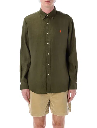 Polo Ralph Lauren Olive Green Cotton Shirt With Signature Polo Pony Motif