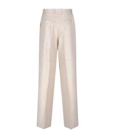 Kiton Straight Trousers With Wide Leg In Beige