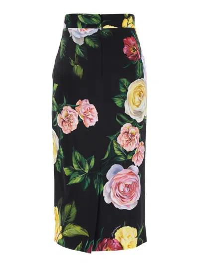 Dolce & Gabbana Multicolor Shirt With Oversize Pointed Collar And All-over Floral Motif In Silk Stretch Woman