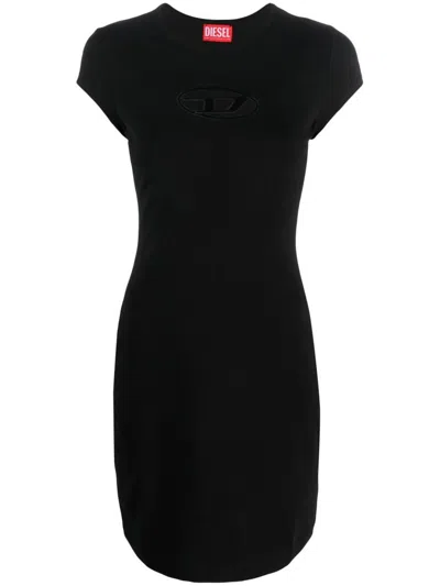 Diesel Abito Corto Con Dettaglio Oval D Cut Out In Cotone Stretch Nero Donna