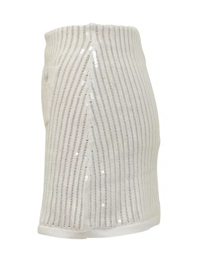 Self-portrait Mini Sequin Knit Skirt With Button-accented Pockets