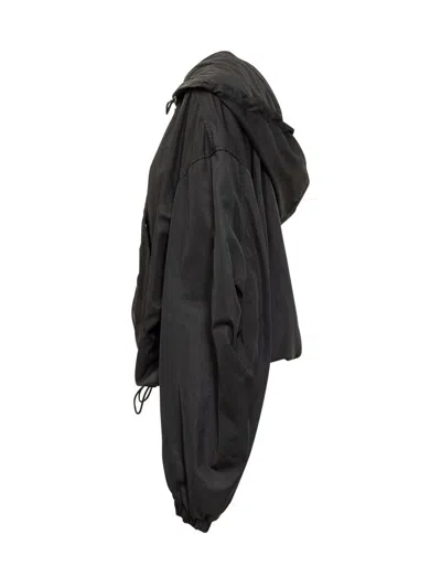 Attico Oversized Black Hooded Bomber Jacket