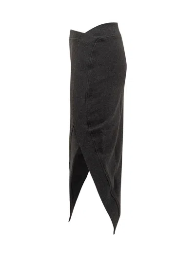 Attico Ribbed Waist Midi Skirt With Side Slit
