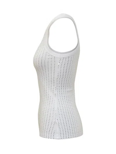 Attico White Tank Top With Multicolor Rhinestone In Jersey Woman