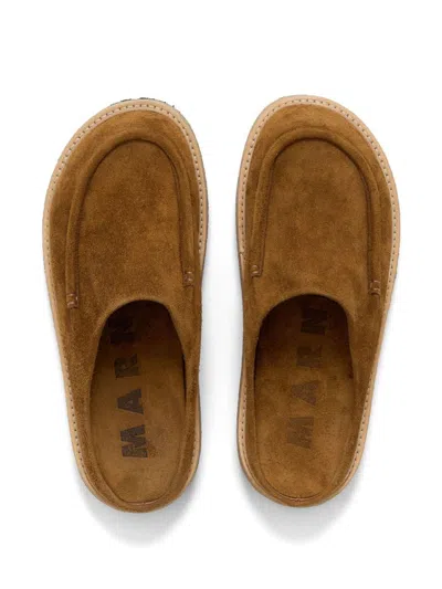 Marni Brown Suede Sabot Slip-on Loafers