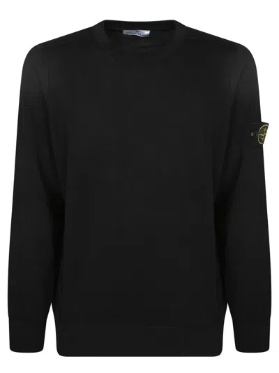 Stone Island Lightweight Wool Crew Neck Pullover In Black