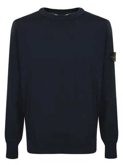 Stone Island Organic Cotton Crew Neck Sweater With English Ribs Knitwear Blue