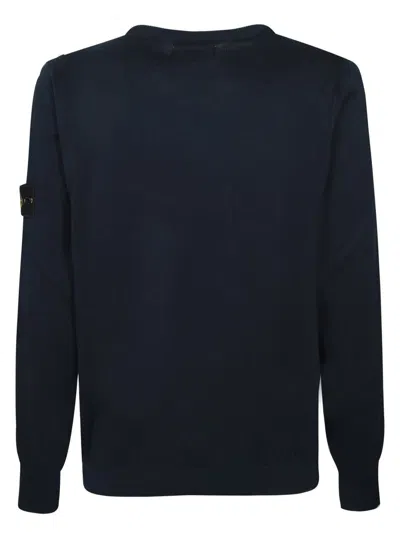Stone Island Organic Cotton Crew Neck Sweater With English Ribs Knitwear Blue
