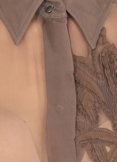 Brunello Cucinelli Brown Shirt With Semi-transparent Design And Embroidery On The Front In Silk Woman In Brown