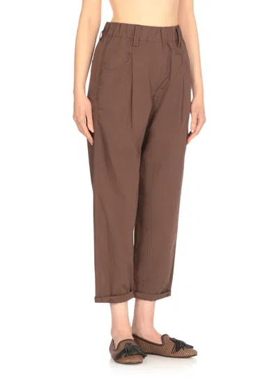 Brunello Cucinelli Brown Cotton Pants With Elastic High Waist