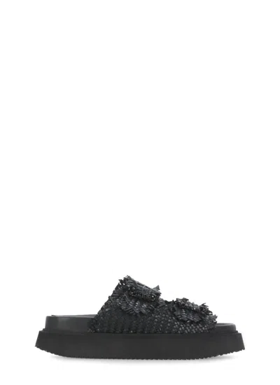 Coral Blue Black Leather Sandals