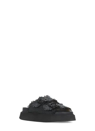 Coral Blue Black Leather Sandals