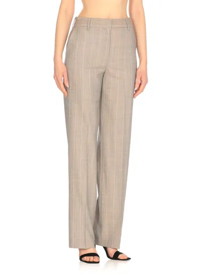 Pt Torino Beige Wool Palazzo Pants With Contrasting Striped Pattern