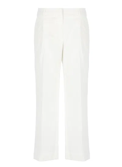 Pt Torino Cropped White Cotton Pants With Wide Leg And Turn-up Hem
