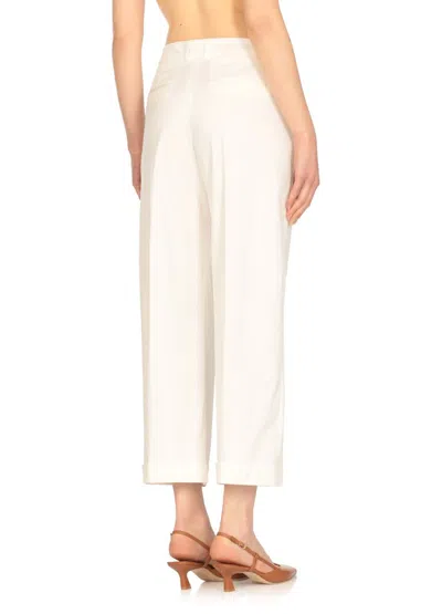 Pt Torino Cropped White Cotton Pants With Wide Leg And Turn-up Hem