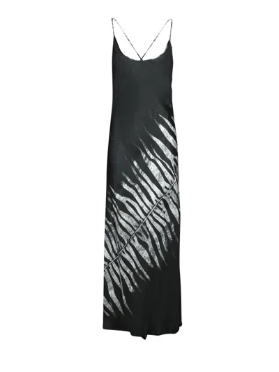 Roberto Cavalli Silk Black Dress With Spaghetti Straps And Fern Print