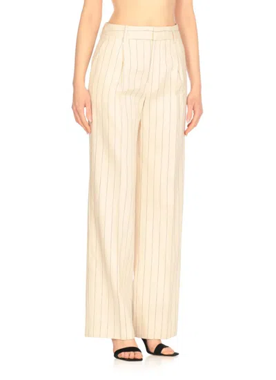 Pt Torino Ivory Linen And Cotton Palazzo Pants With Striped Pattern